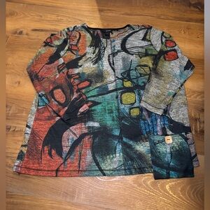 Ali Miles Multicolor Abstract artdeco Long Sleeve shirt with offset front pocket